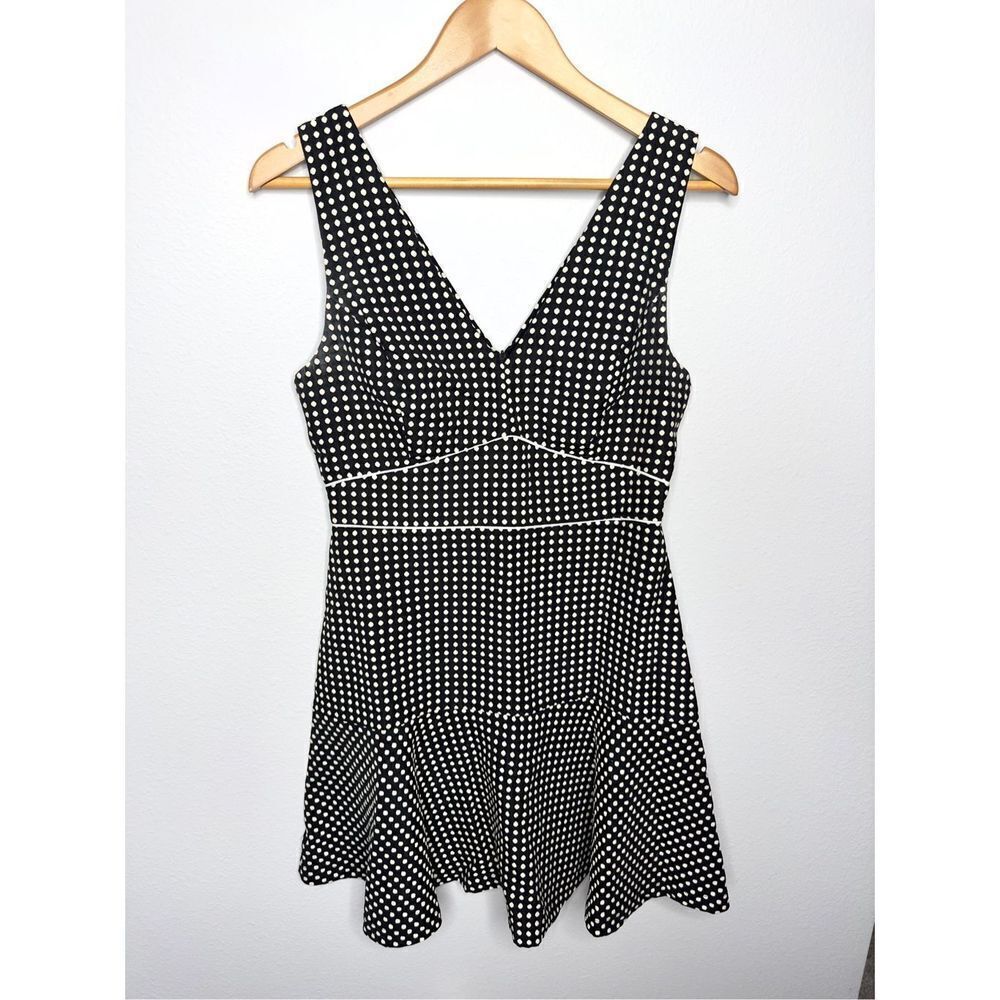 Ark & Co Womens Polka Dots Dress Mini Peplum Sleeveless V Neck Black Size Medium